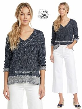 Nordstrom Bordeaux navy boxy v-neck cotton blend pullover *shop@iamwarrior